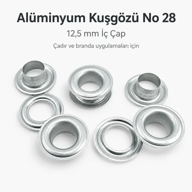 Aluminum Eyelet with 12.5 mm / 0.49 in Inner Diameter for Tarpaulin and Tent Applications, Lightweight and Rustproof for