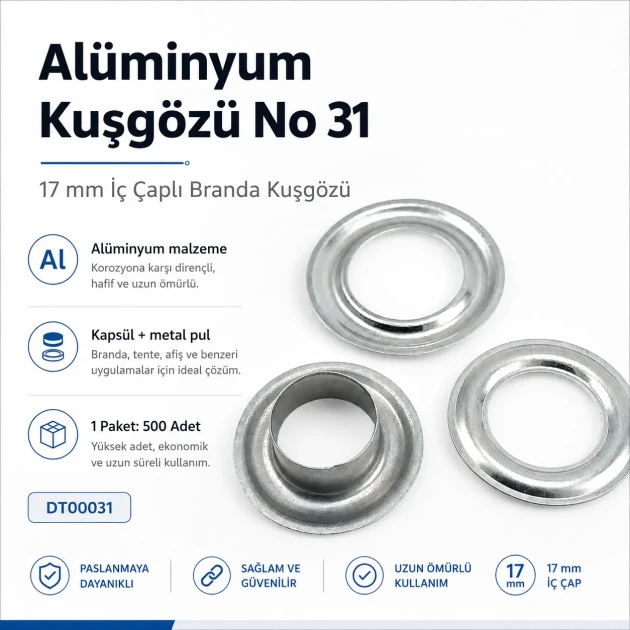 Aluminum Eyelet with 17 mm / 0.67 in Inner Diameter for Tarpaulin and Outdoor Textiles