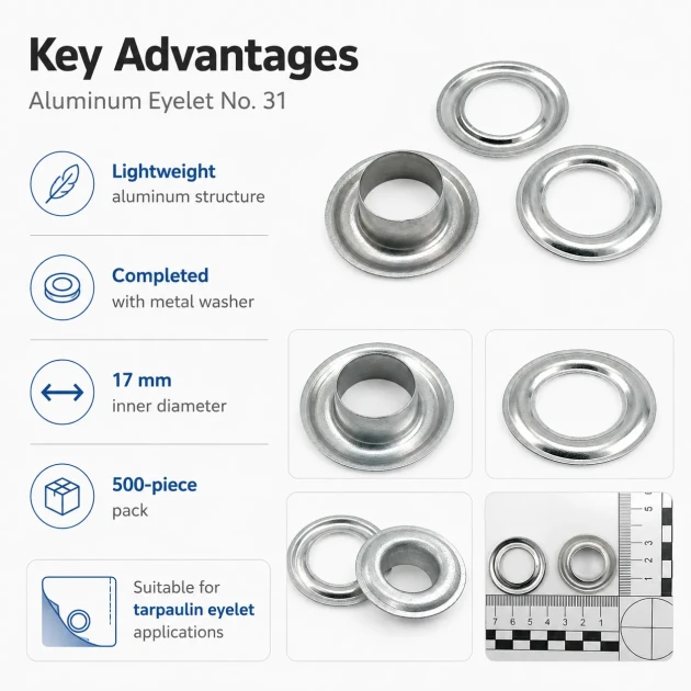 Aluminum Eyelet with 17 mm / 0.67 in Inner Diameter for Tarpaulin and Outdoor Textiles
