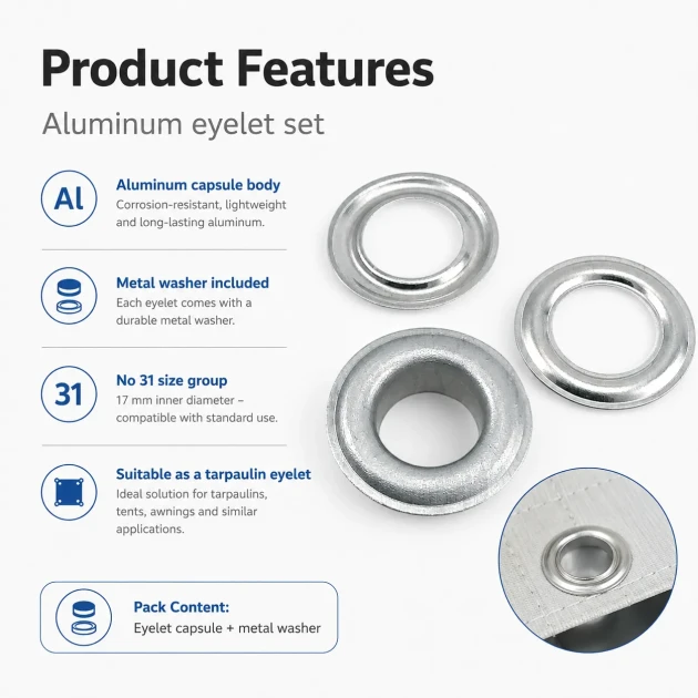 Aluminum Eyelet with 17 mm / 0.67 in Inner Diameter for Tarpaulin and Outdoor Textiles