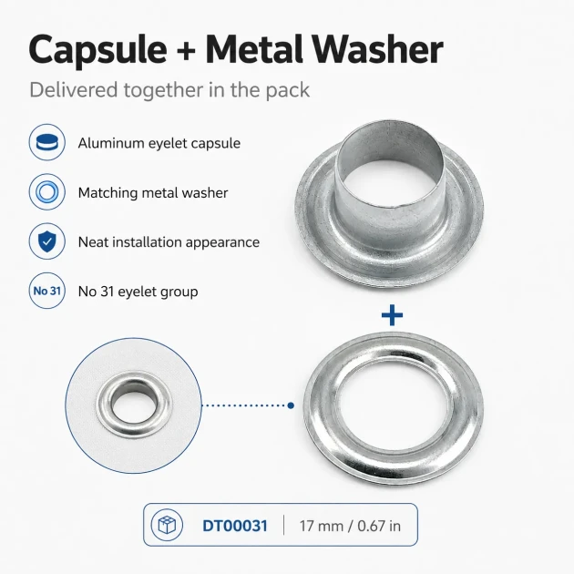 Aluminum Eyelet with 17 mm / 0.67 in Inner Diameter for Tarpaulin and Outdoor Textiles
