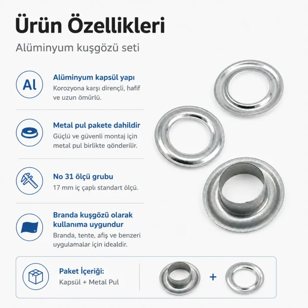 Aluminum Eyelet with 17 mm / 0.67 in Inner Diameter for Tarpaulin and Outdoor Textiles