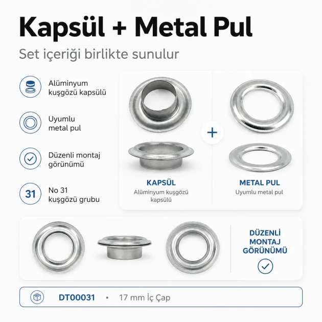 Aluminum Eyelet with 17 mm / 0.67 in Inner Diameter for Tarpaulin and Outdoor Textiles