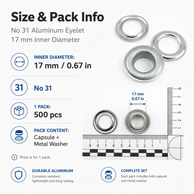 Aluminum Eyelet with 17 mm / 0.67 in Inner Diameter for Tarpaulin and Outdoor Textiles