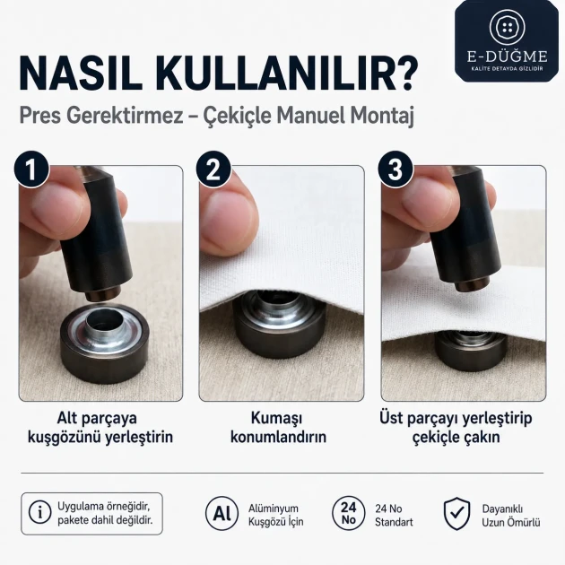 Size 24 Aluminum Eyelet Hand Punch and Setting Tool 9 mm (0.35 in) for manual installation of aluminum eyelets on textile