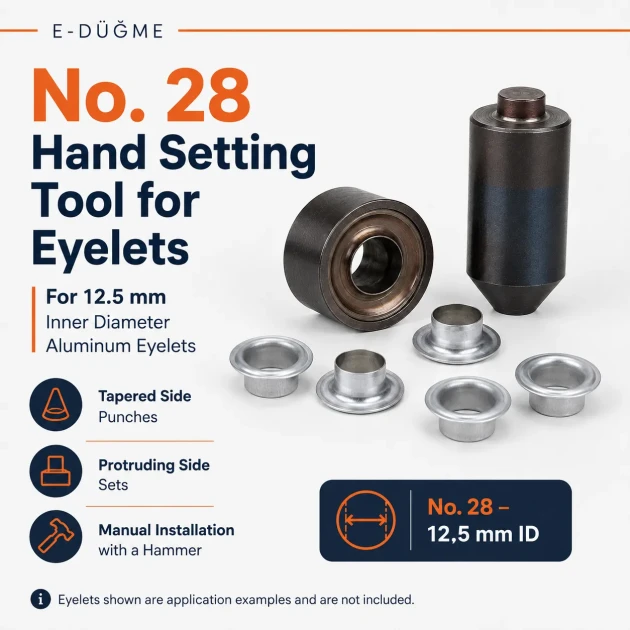 Size 28 Aluminum Eyelet Hand Punch and Setting Tool 12.5 mm (0.49 in) for mobile repairs and textile applications