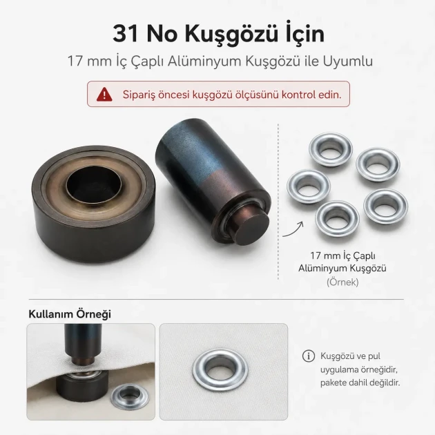 Size 31 Aluminum Eyelet Hand Punch and Setting Tool 17 mm (0.67 in) for manual installation of Size 28 aluminum eyelets on