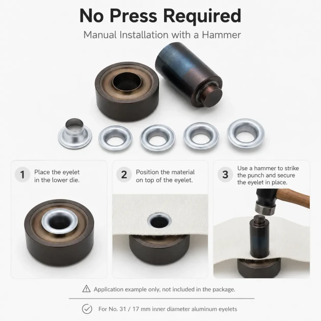 Size 31 Aluminum Eyelet Hand Punch and Setting Tool 17 mm (0.67 in) for manual installation of Size 28 aluminum eyelets on