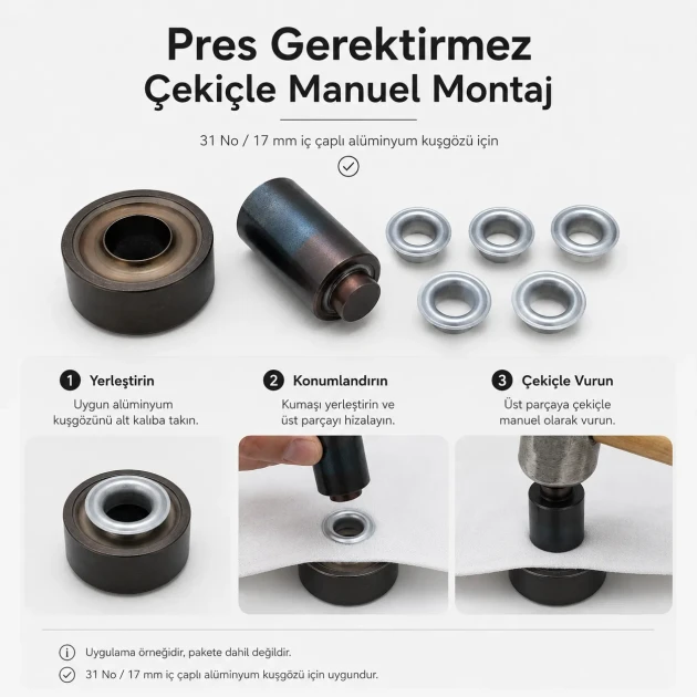Size 31 Aluminum Eyelet Hand Punch and Setting Tool 17 mm (0.67 in) for manual installation of Size 28 aluminum eyelets on