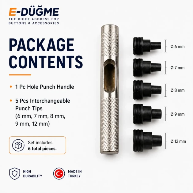 Delik Delme Kalıbı Punch Set 6 mm 7 mm 8 mm 9 mm 12 mm EDPCH0001 - Hassas delik açma aparatı