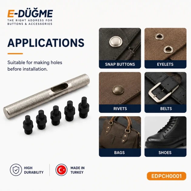Delik Delme Kalıbı Punch Set 6 mm 7 mm 8 mm 9 mm 12 mm EDPCH0001 - Hassas delik açma aparatı