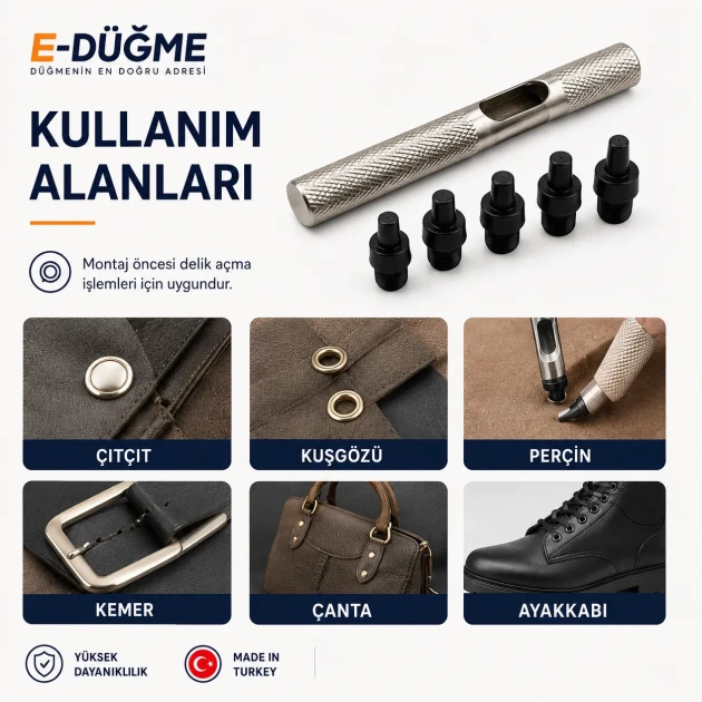 Delik Delme Kalıbı Punch Set 6 mm 7 mm 8 mm 9 mm 12 mm EDPCH0001 - Hassas delik açma aparatı
