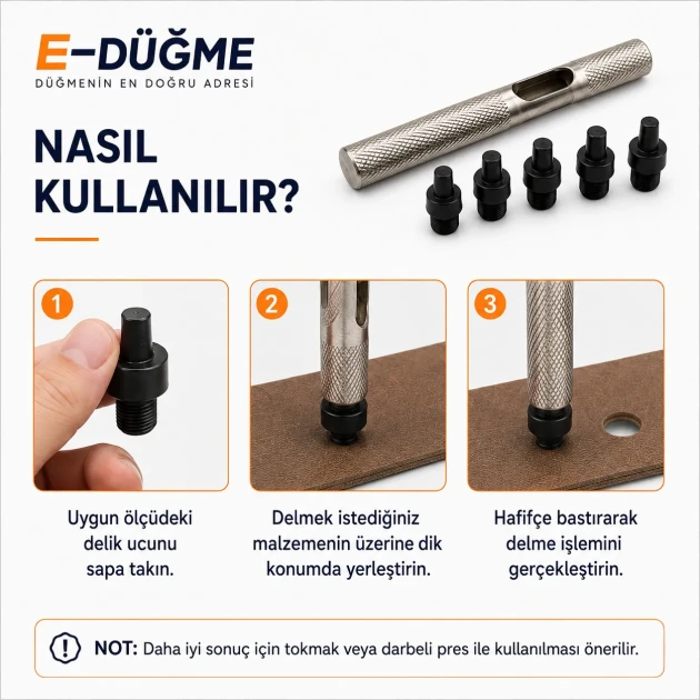 Delik Delme Kalıbı Punch Set 6 mm 7 mm 8 mm 9 mm 12 mm EDPCH0001 - Hassas delik açma aparatı