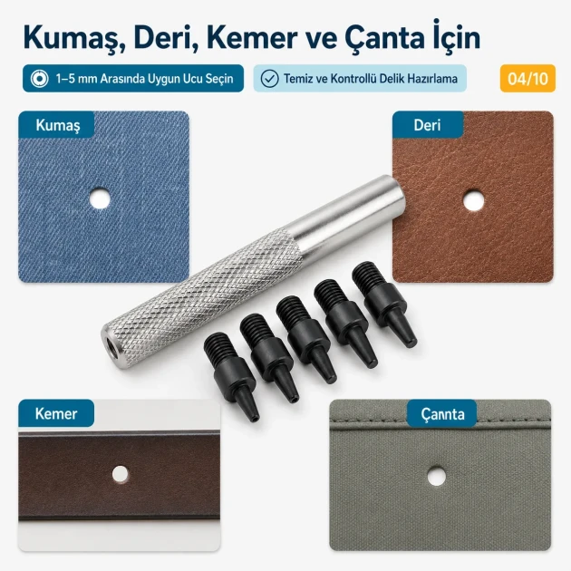Hole Punch Set with 1–5 mm Interchangeable Tips for Snaps, Eyelets, Rivets, and Accessories