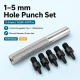 Hole Punch Set with 1–5 mm Interchangeable Tips for Snaps, Eyelets, Rivets, and Accessories