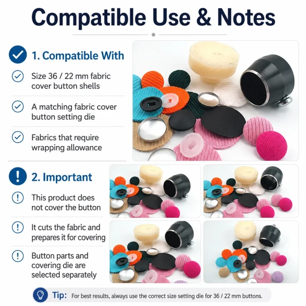 36L / 22 mm / 0.87 in Fabric Cutting Die for Cover Buttons, designed for precise fabric cutting in button production