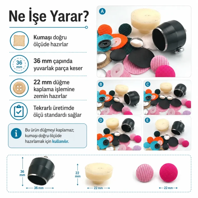 36L / 22 mm / 0.87 in Fabric Cutting Die for Cover Buttons, designed for precise fabric cutting in button production