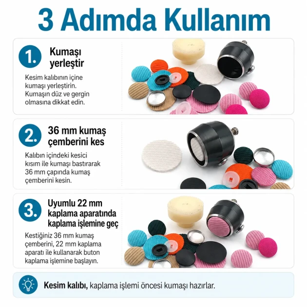 36L / 22 mm / 0.87 in Fabric Cutting Die for Cover Buttons, designed for precise fabric cutting in button production