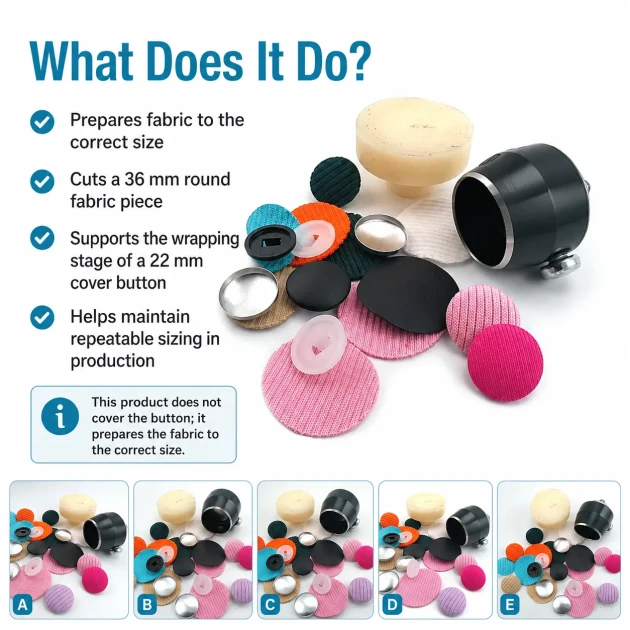 36L / 22 mm / 0.87 in Fabric Cutting Die for Cover Buttons, designed for precise fabric cutting in button production