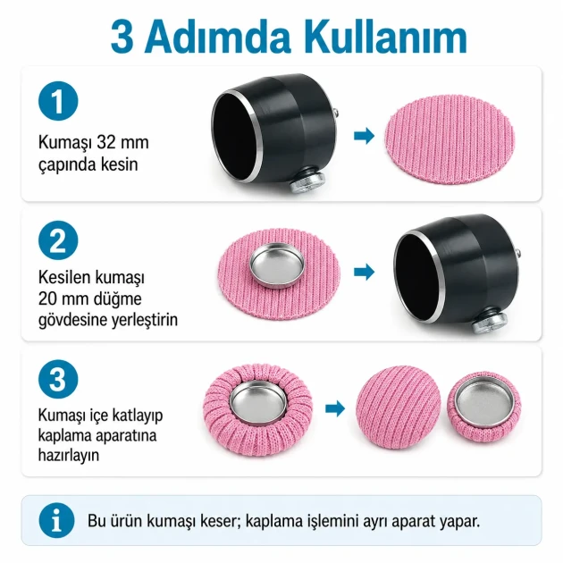 32L 20 mm 0.79 in Fabric Cutting Die for Cover Buttons, precision tool for cutting fabric pieces for button production