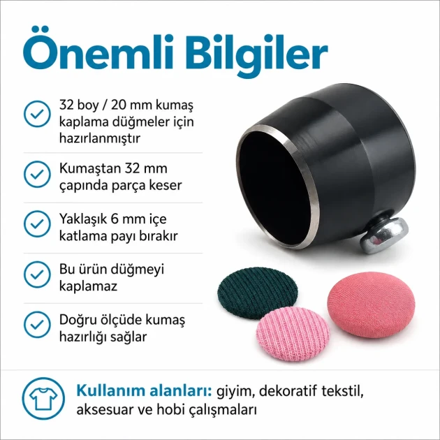 32L 20 mm 0.79 in Fabric Cutting Die for Cover Buttons, precision tool for cutting fabric pieces for button production