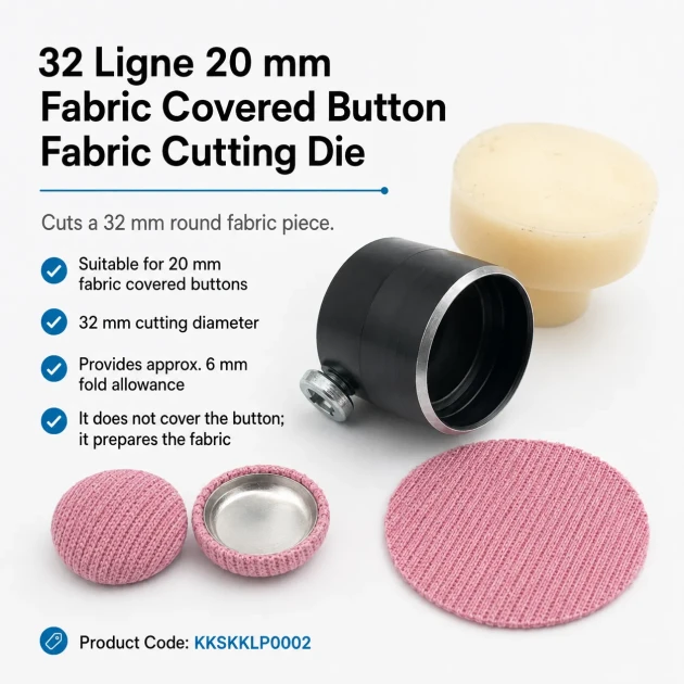 32L 20 mm 0.79 in Fabric Cutting Die for Cover Buttons, precision tool for cutting fabric pieces for button production