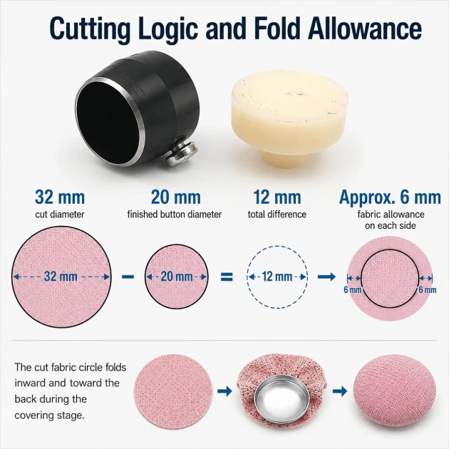 32L 20 mm 0.79 in Fabric Cutting Die for Cover Buttons, precision tool for cutting fabric pieces for button production