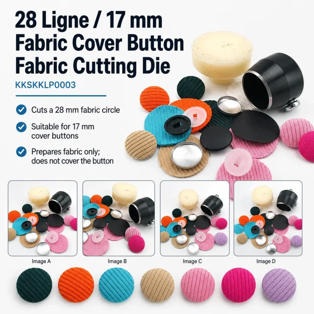 28L 17mm Fabric Cutting Die for Cover Buttons, designed for precise fabric cutting in button production