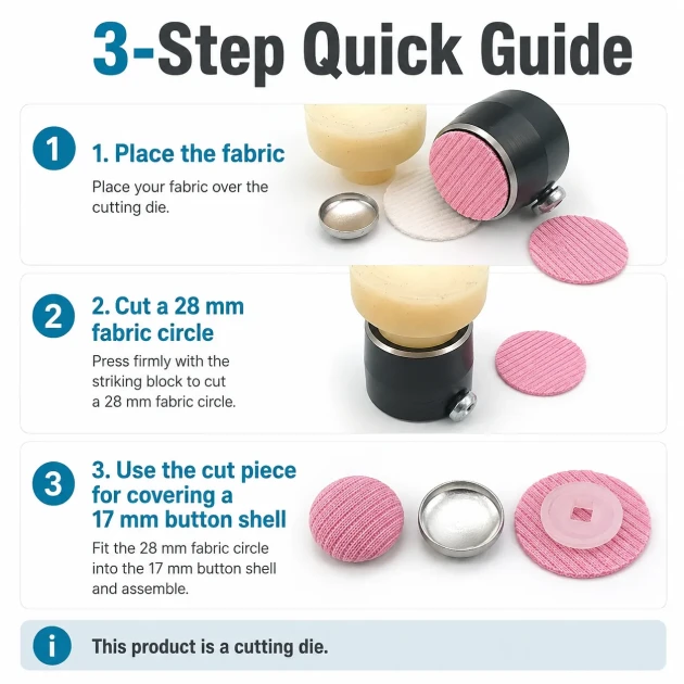 28L 17mm Fabric Cutting Die for Cover Buttons, designed for precise fabric cutting in button production