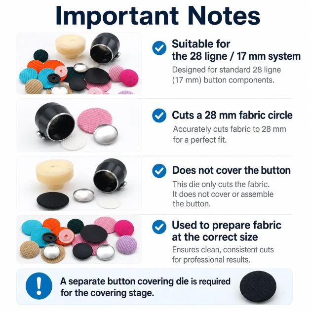 28L 17mm Fabric Cutting Die for Cover Buttons, designed for precise fabric cutting in button production