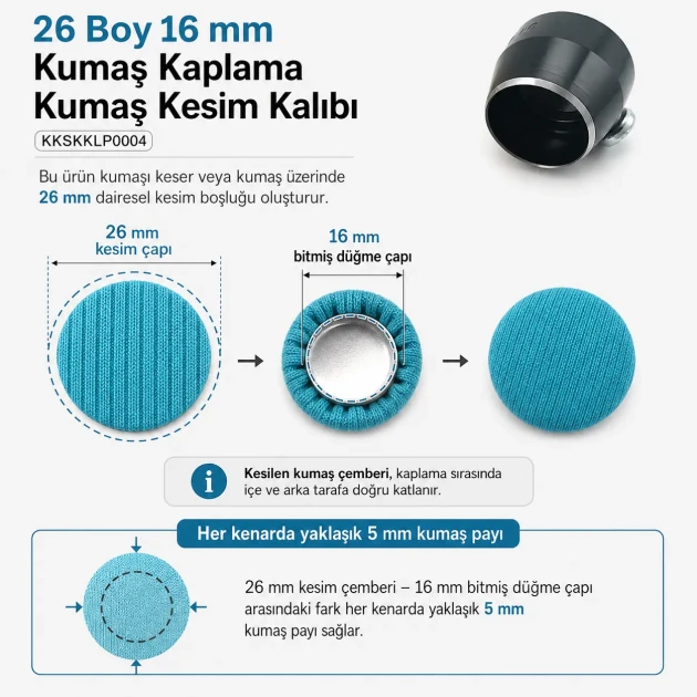 26L 16 mm fabric cutting die for cover buttons, designed for precise fabric cutting in button production