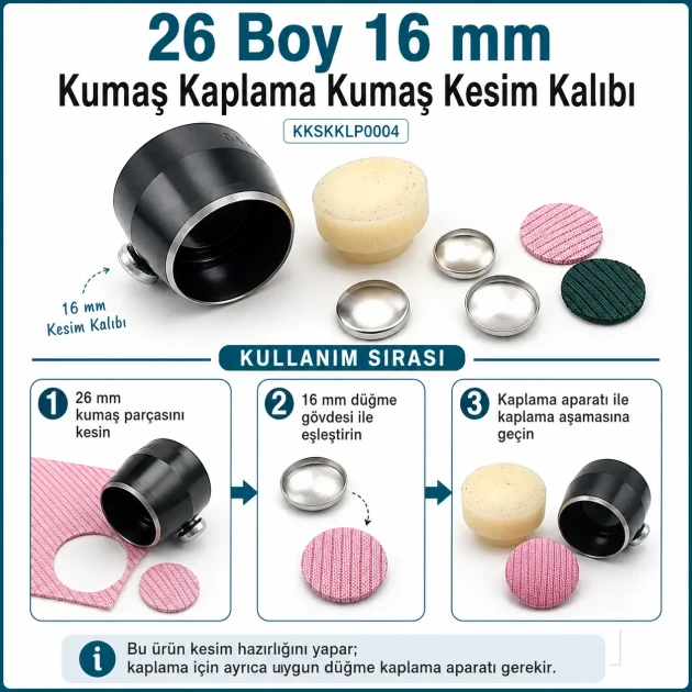 26L 16 mm fabric cutting die for cover buttons, designed for precise fabric cutting in button production