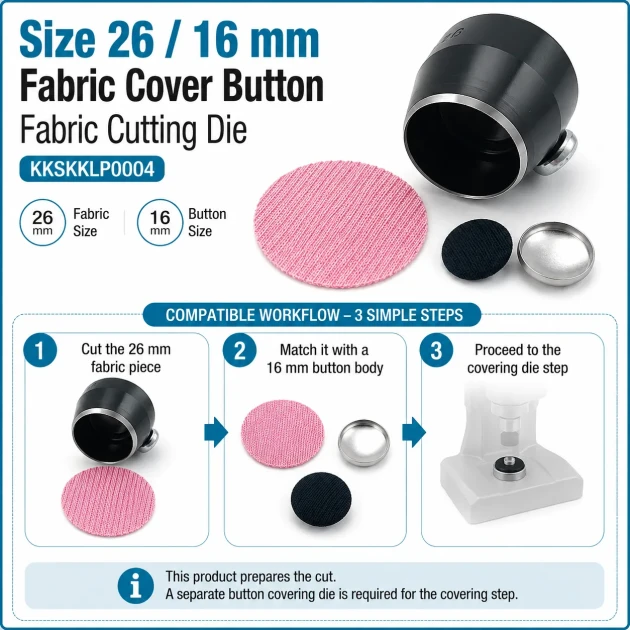26L 16 mm fabric cutting die for cover buttons, designed for precise fabric cutting in button production