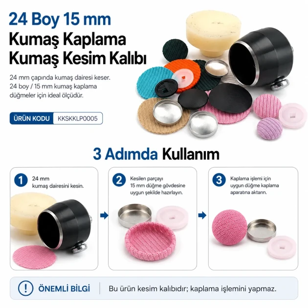 24L / 15 mm / 0.59 in Fabric Cutting Die for Cover Buttons, designed for precise fabric cutting in button production