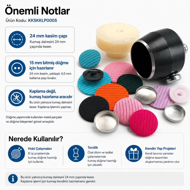 24L / 15 mm / 0.59 in Fabric Cutting Die for Cover Buttons, designed for precise fabric cutting in button production