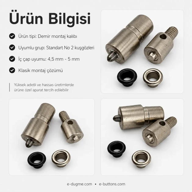Eyelet Setting Die for 4.5 mm / 0.18 in - 5 mm / 0.20 in Inner Diameter Eyelets, suitable for mass production and hobby