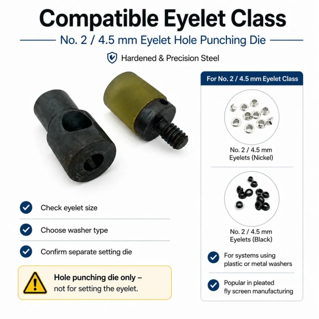 Custom Pleated Screen Eyelet Hole-Punch Die for 4.5 mm / 0.177 in Eyelets, precision tool for fabric, leather, and cardboard