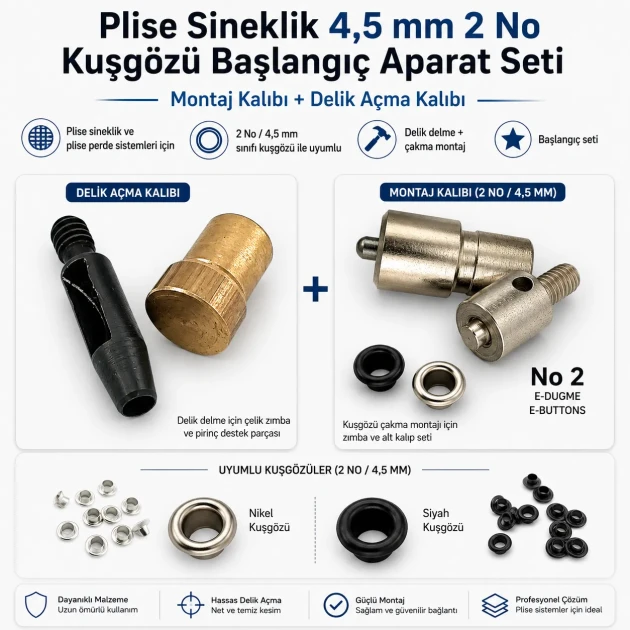 Pleated Screen Eyelet Setting and Hole-Punch Die Starter Set for 4.5 mm / 0.177 in Eyelets - Custom hole-punch die for PVC