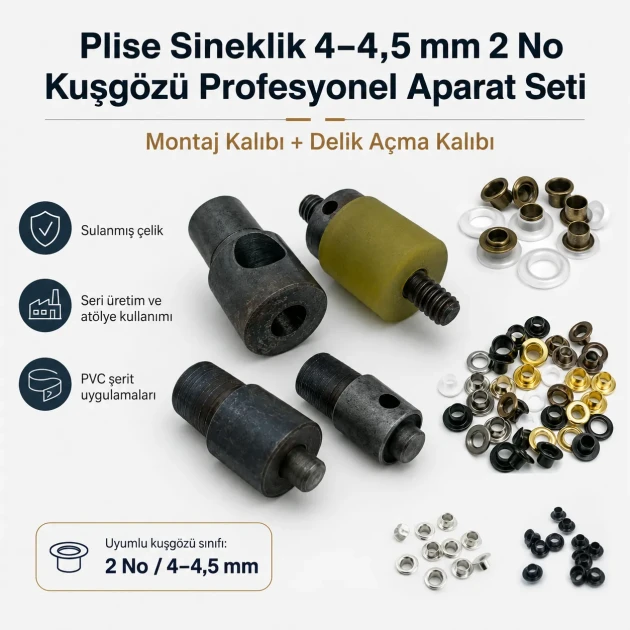 2 No 4,5 mm Plise Sineklik Kuşgözü Delme ve Montaj Kalıbı Seti