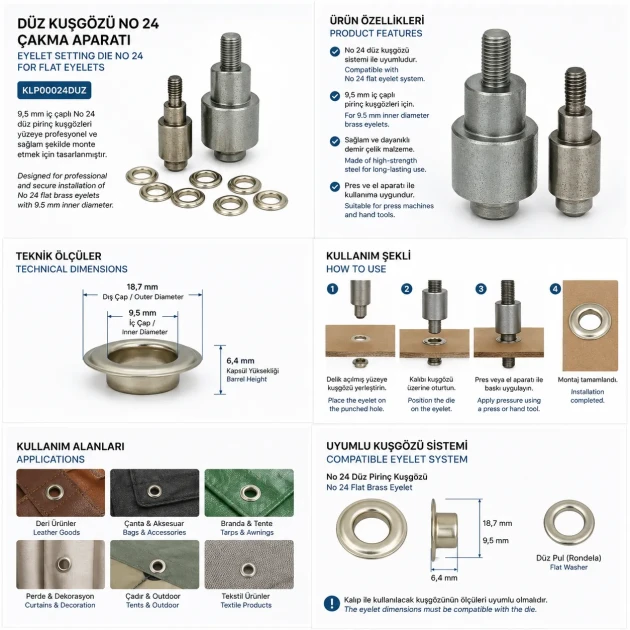 Flat Eyelet Setting Die for 9.5 mm / 0.37 in Brass Eyelets, Durable Iron Construction, Compatible with Hand Press Machines