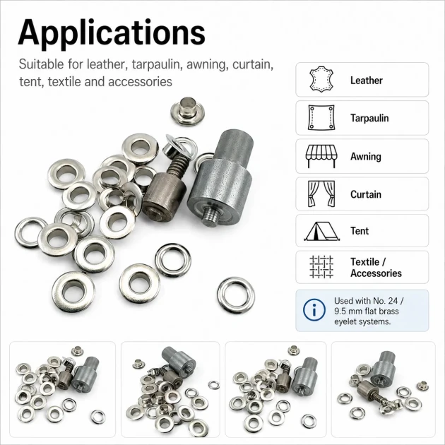 Flat Eyelet Setting Die for 9.5 mm / 0.37 in Brass Eyelets, Durable Iron Construction, Compatible with Hand Press Machines