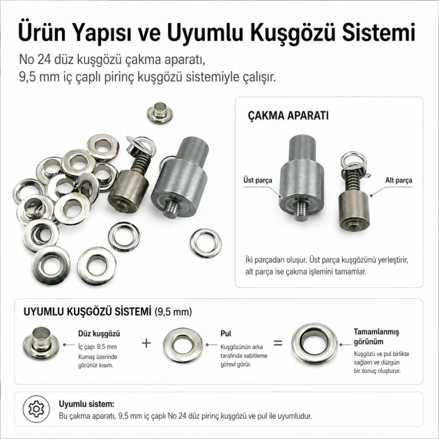 Flat Eyelet Setting Die for 9.5 mm / 0.37 in Brass Eyelets, Durable Iron Construction, Compatible with Hand Press Machines