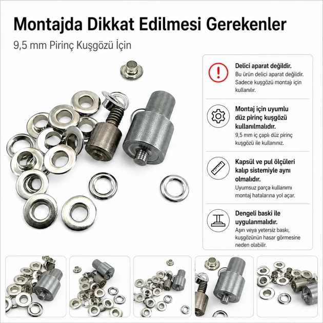 Flat Eyelet Setting Die for 9.5 mm / 0.37 in Brass Eyelets, Durable Iron Construction, Compatible with Hand Press Machines