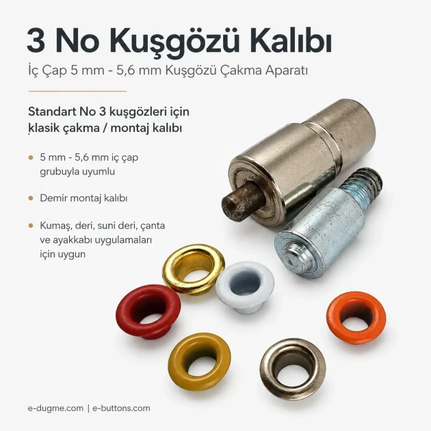 No 3 Eyelet Mold - 10 mm Eyelet Fastening Apparatus for fabric, leather, and wood applications