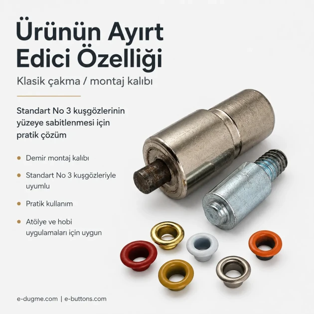 No 3 Eyelet Mold - 10 mm Eyelet Fastening Apparatus for fabric, leather, and wood applications