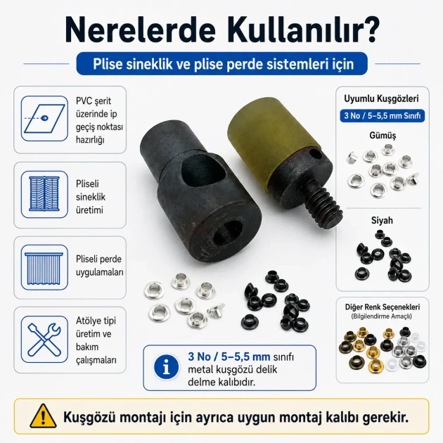 Custom 5 mm / 0.197 in Hole-Punch Die for 5–5.5 mm / 0.197–0.217 in Pleated Screen Eyelets, ideal for fabric, leather, and
