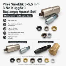 Pleated Screen Eyelet Setting and 5 mm / 0.197 in Hole-Punch Die Starter Set for 5–5.5 mm / 0.197–0.217 in Eyelets KLP00030SinSET