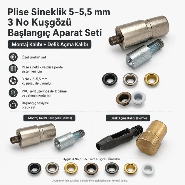 Pleated Screen Eyelet Setting and Hole-Punch Die Starter Set for 5-5.5 mm Eyelets, Custom PVC Strip Punch Die made of