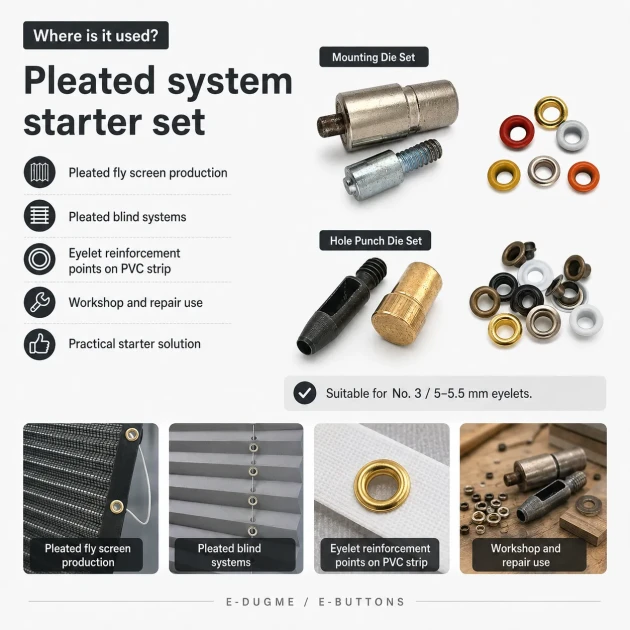 Pleated Screen Eyelet Setting and Hole-Punch Die Starter Set for 5-5.5 mm Eyelets, Custom PVC Strip Punch Die made of