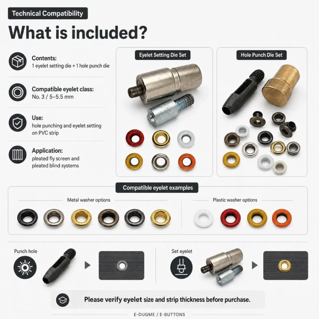 Pleated Screen Eyelet Setting and Hole-Punch Die Starter Set for 5-5.5 mm Eyelets, Custom PVC Strip Punch Die made of